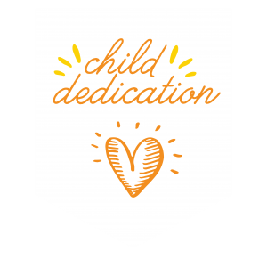 A white background with a cartoon orange heart and the text, "child dedication."