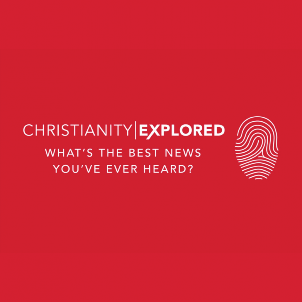 Red background with white text reading "Christianity Explored - what's the best news you've ever heard?"