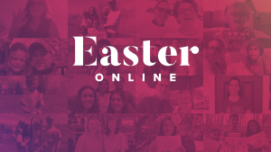 A pink background with the text "Easter online".