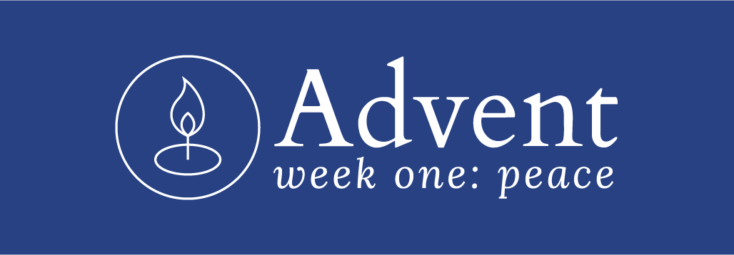 Advent devo image, blue background with candle outline, week one: peace