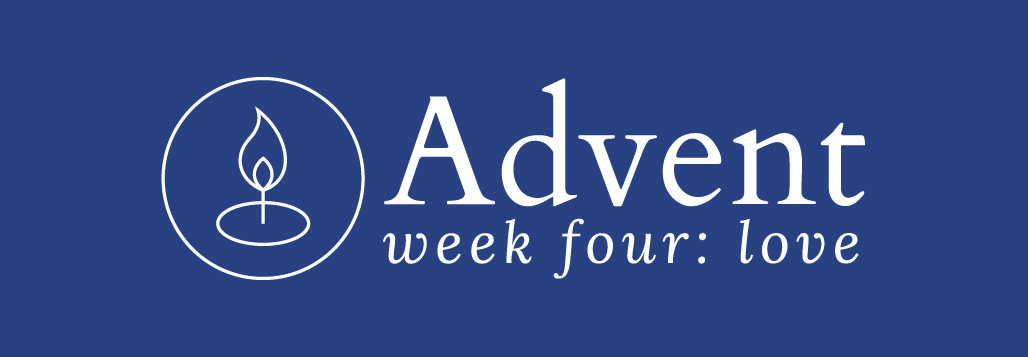 Advent devo image, blue background with candle outline, week four: love